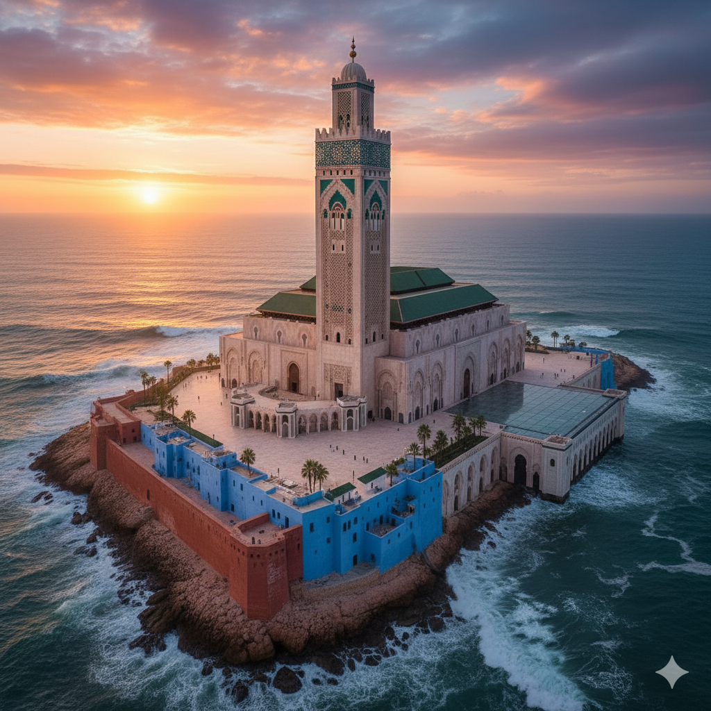 The Complete Guide to Luxury Travel in Morocco: Your Ultimate Journey Experience Hassan II Mosque and Oudayas Kasbah representing Casablanca and Rabat