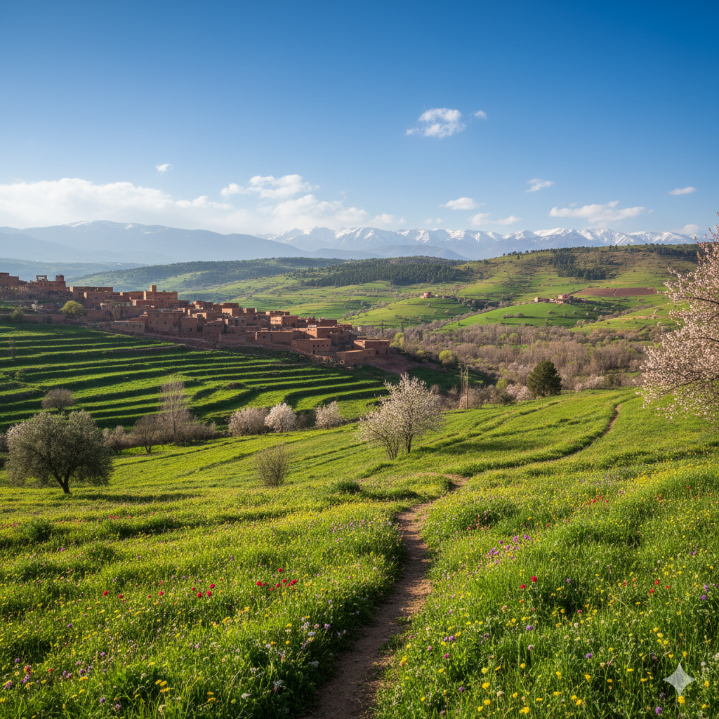 The Complete Guide to Luxury Travel in Morocco: Your Ultimate Journey Experience Moroccan landscape in spring with mountains and fields