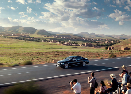 Luxury private transfer driving along Morocco’s A7 motorway from Marrakech to Casablanca