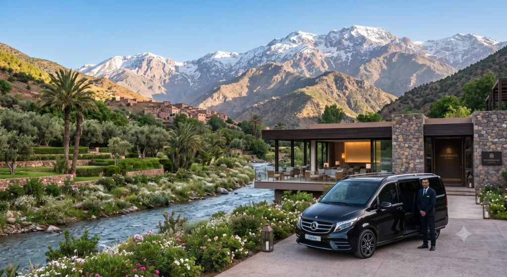 Luxury private chauffeur driving from Marrakech to Ourika Valley Atlas Mountains