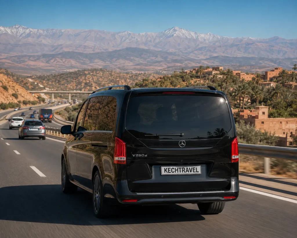 How Much Does a Private Transfer From Marrakech to Casablanca Cost? Mercedes V-Class traveling from Marrakech to Casablanca on a private transfer
