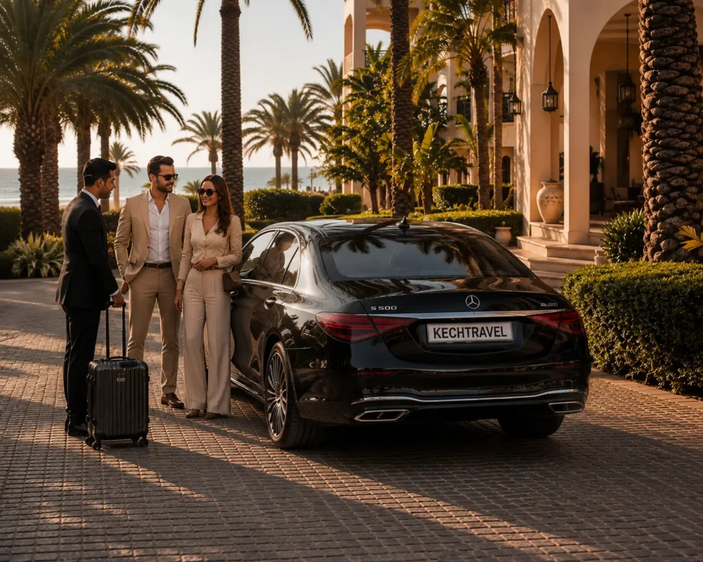 Luxury Mercedes arriving at an Agadir hotel after a private transfer from Marrakech