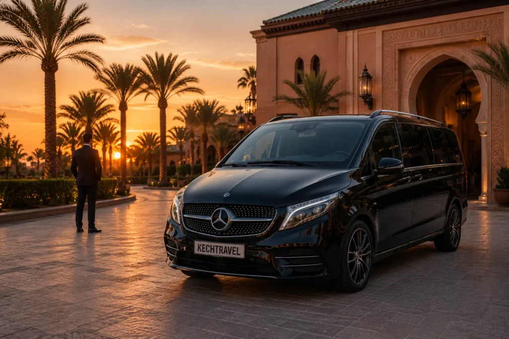 Black Mercedes V-Class prepared for a private chauffeur service in Morocco