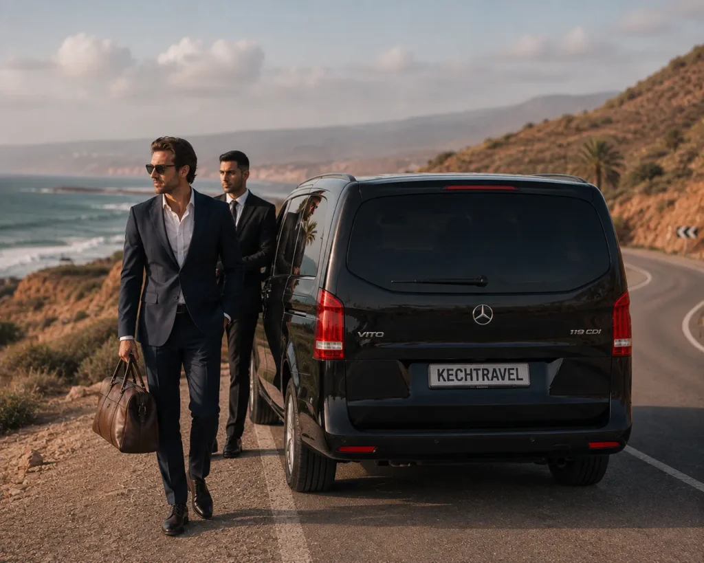 Business traveler with private chauffeur traveling from Marrakech to Essaouira