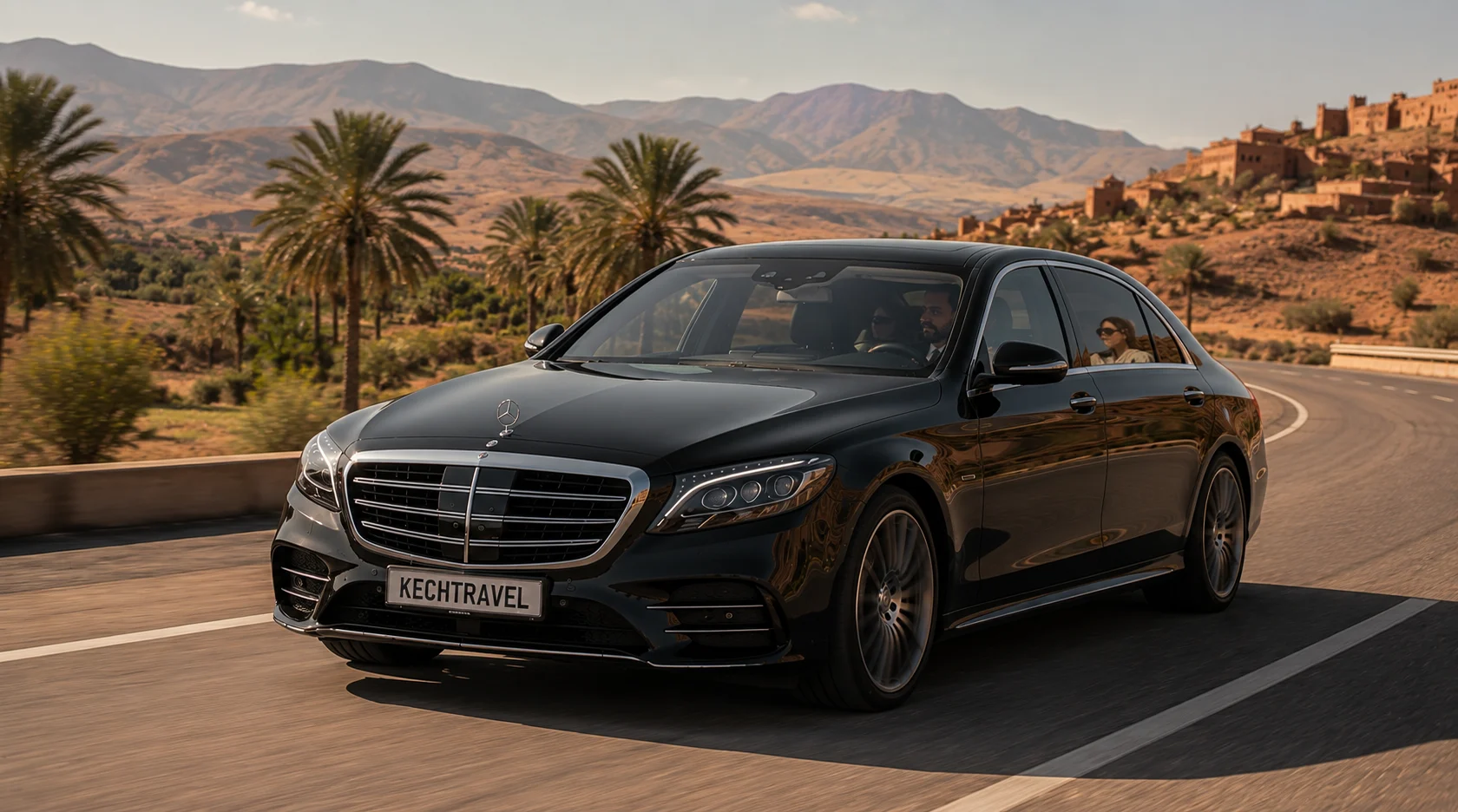 Private Transfer Black Mercedes S-Class providing comfortable private travel in Morocco