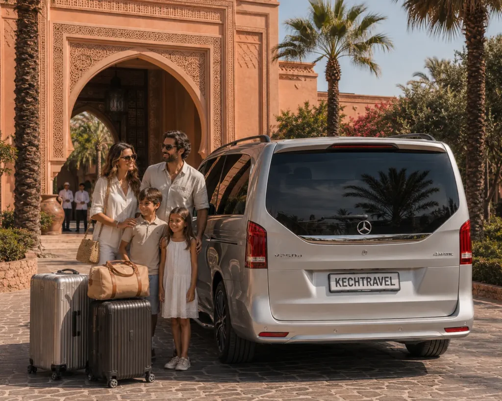 Family traveling from Marrakech to Essaouira in a private Mercedes V-Class