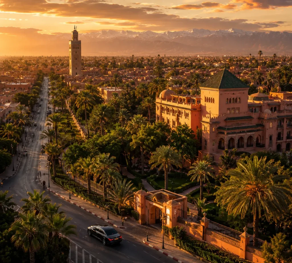 Luxury chauffeur driving through Marrakech near La Mamounia