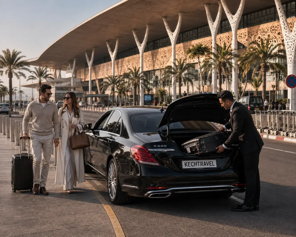Marrakech Airport to The Oberoi Marrakech Private Transfer Professional chauffeur welcoming guests for a Marrakech Airport to Oberoi transfer