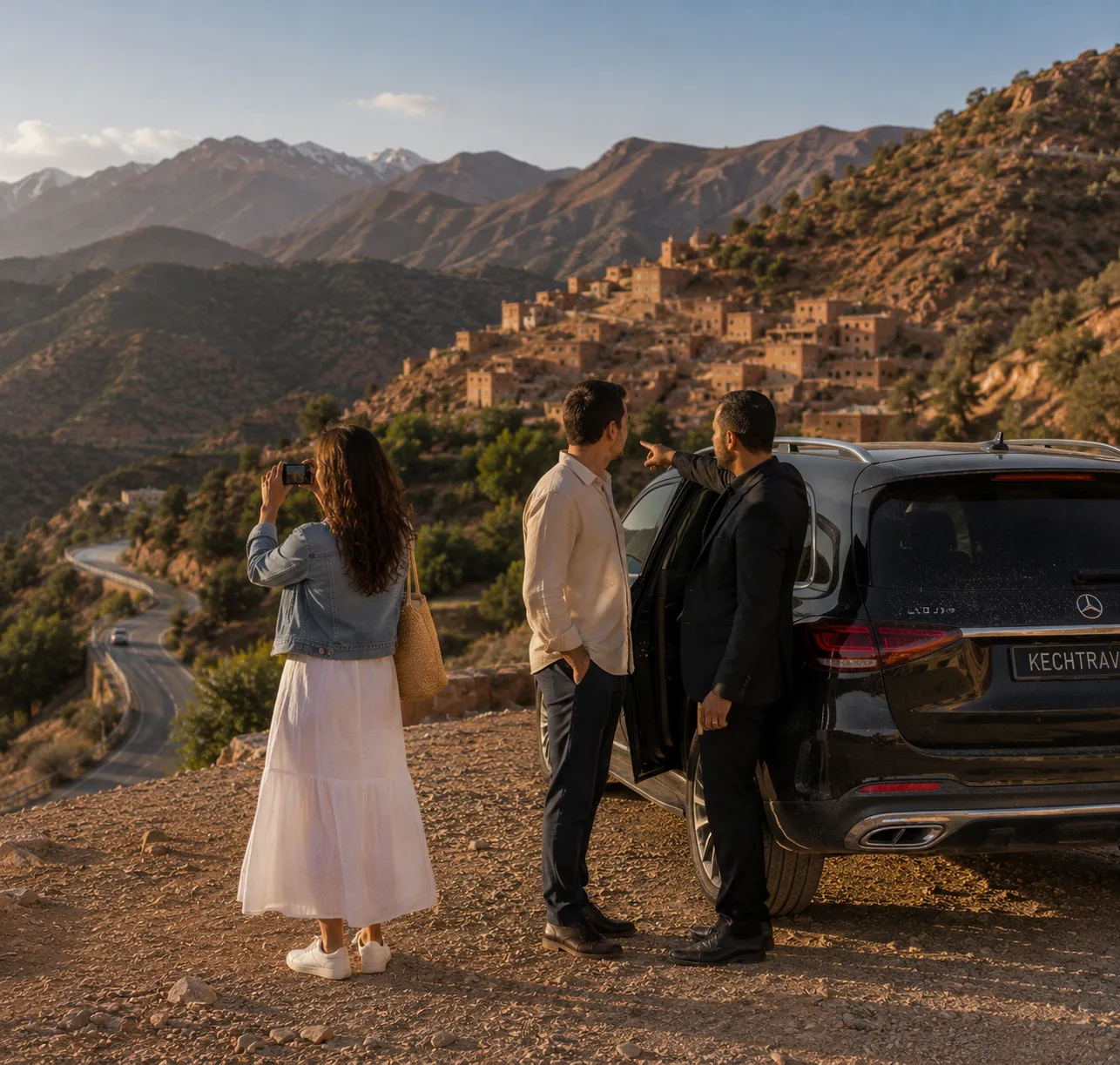 Couple exploring the Atlas Mountains with a private chauffeur