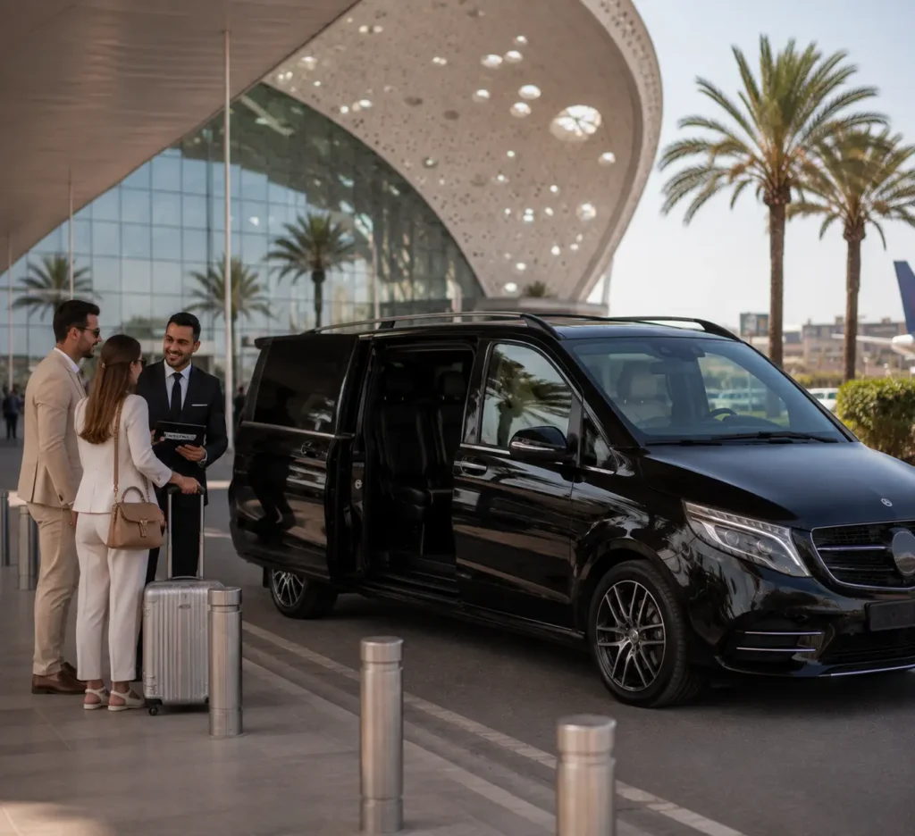 Professional chauffeur welcoming guests at Marrakech Menara Airport