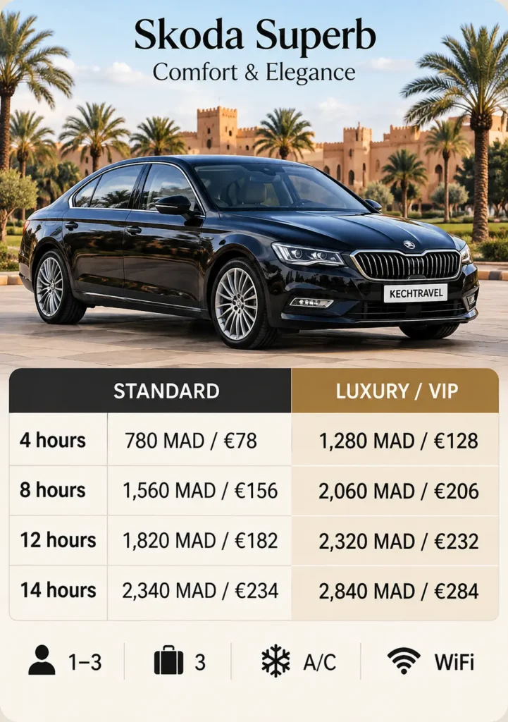 Skoda Superb luxury taxi in Marrakech